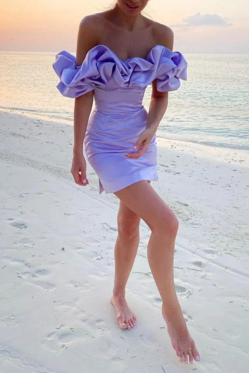 Robe sexy, dos nu, sans bretelles, épaules dénudées, patchwork uni.