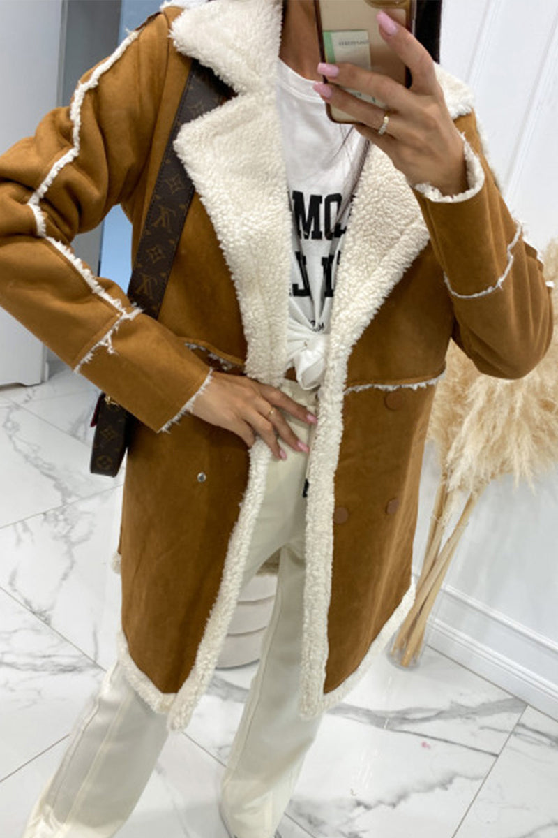 Vêtements d'extérieur élégants, en patchwork uni, avec poches et demi-col montant.