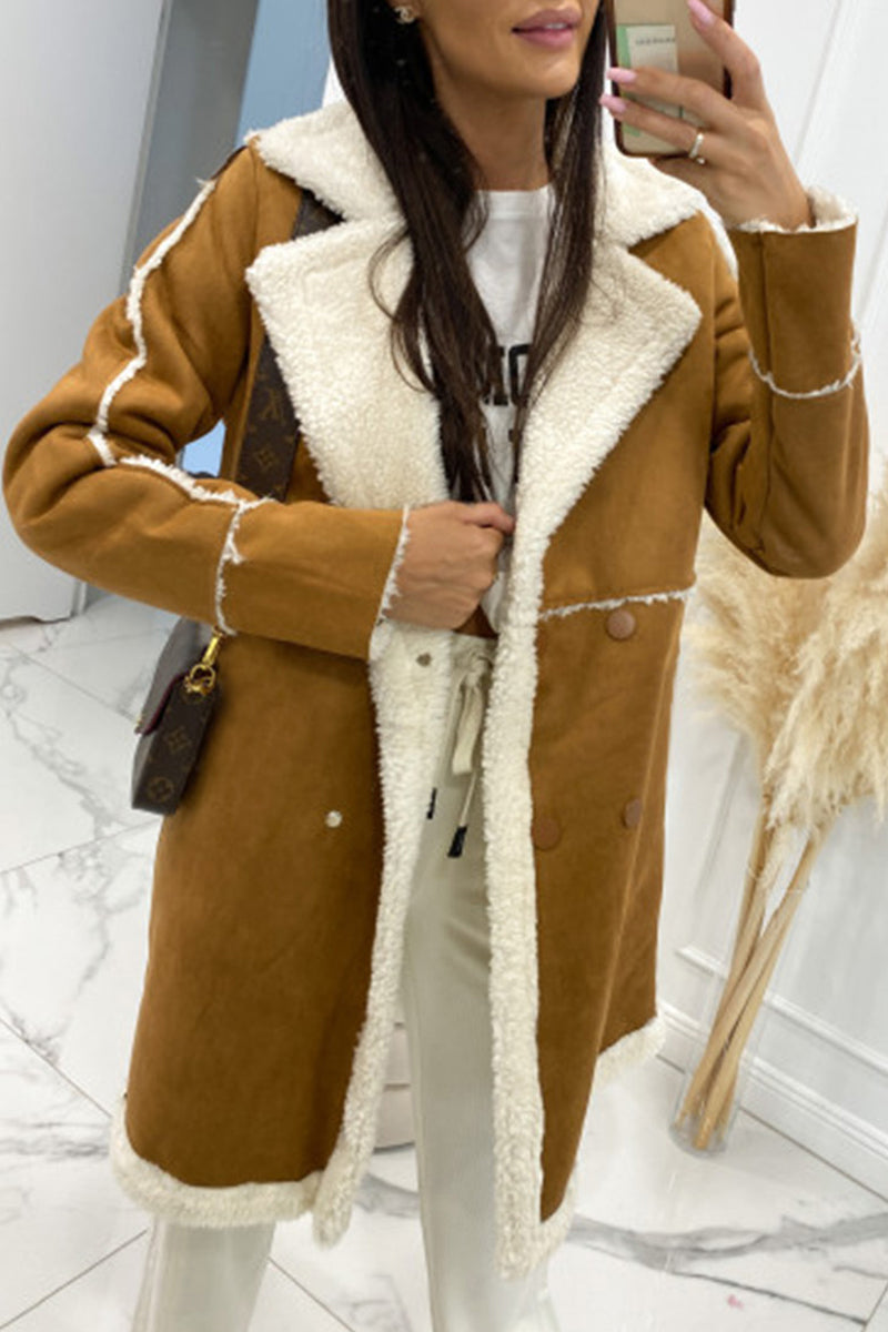 Vêtements d'extérieur élégants, en patchwork uni, avec poches et demi-col montant.