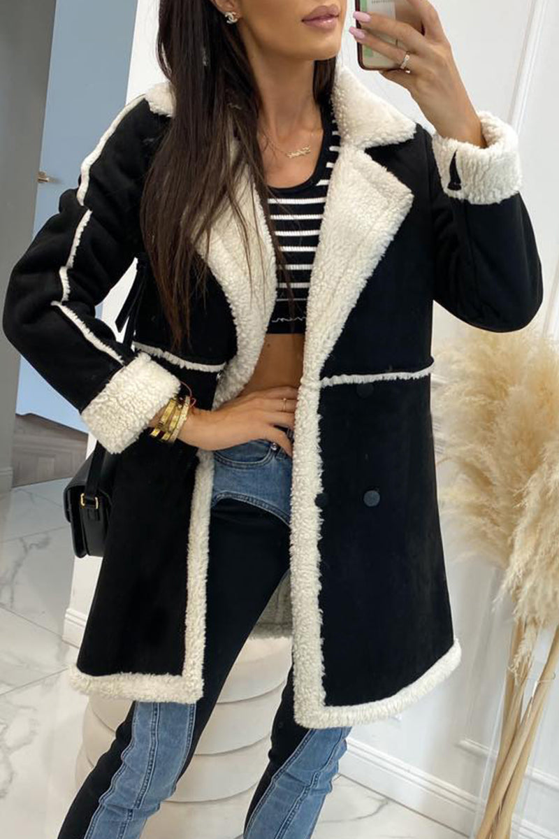 Vêtements d'extérieur élégants, en patchwork uni, avec poches et demi-col montant.