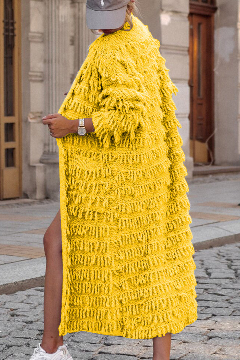 Vêtements d'extérieur, cardigan à collet, patchwork, à pompons, uni et doux.