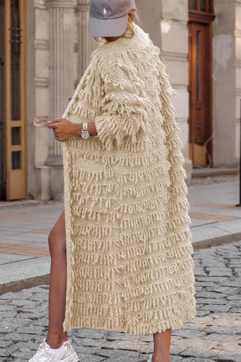 Vêtements d'extérieur, cardigan à collet, patchwork, à pompons, uni et doux.