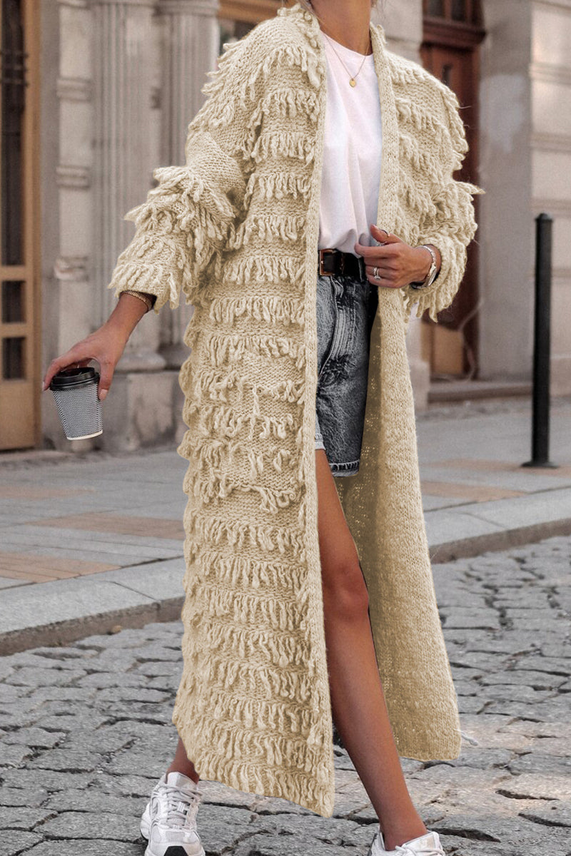 Vêtements d'extérieur, cardigan à collet, patchwork, à pompons, uni et doux.