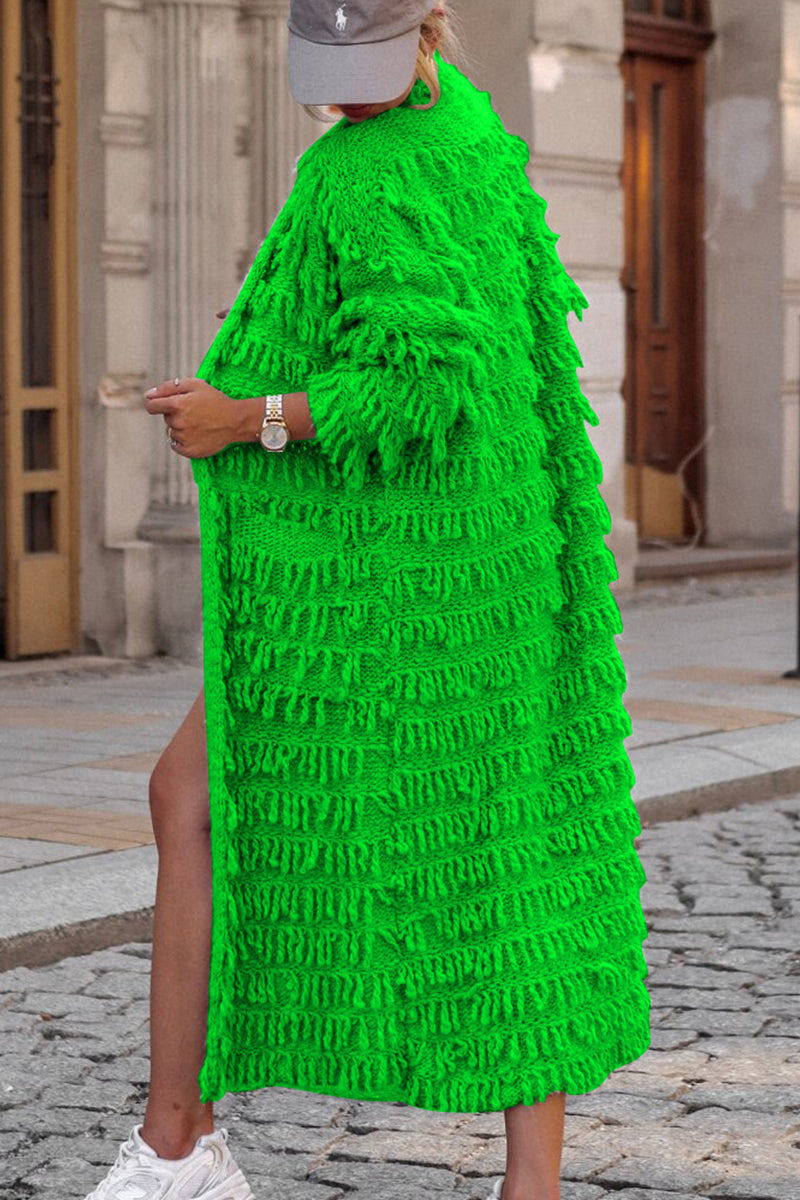 Vêtements d'extérieur, cardigan à collet, patchwork, à pompons, uni et doux.