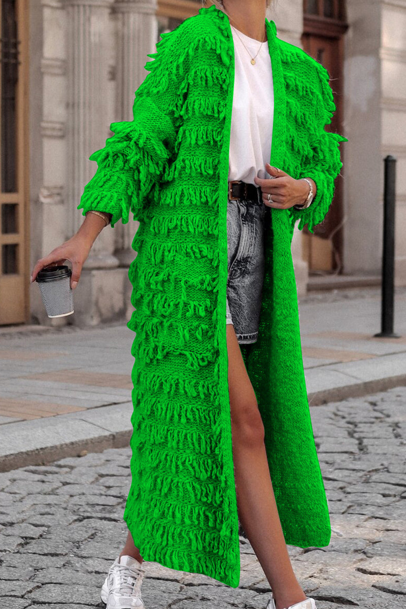 Vêtements d'extérieur, cardigan à collet, patchwork, à pompons, uni et doux.