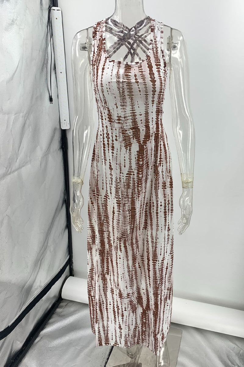 Robe imprimée sexy pour les vacances, dos nu, col en U (3 couleurs)