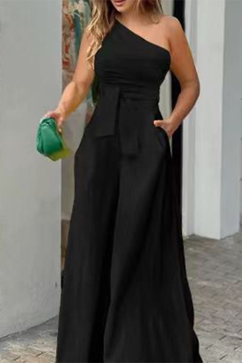 Combinaisons décontractées, simples, à poches, avec fente asymétrique, col oblique et coupe ample.