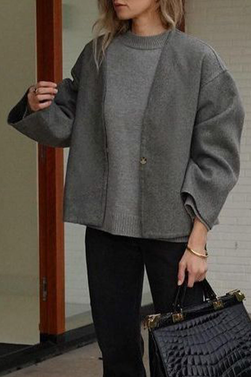 Vêtements d'extérieur décontractés, col en V, boutonnés, unis.