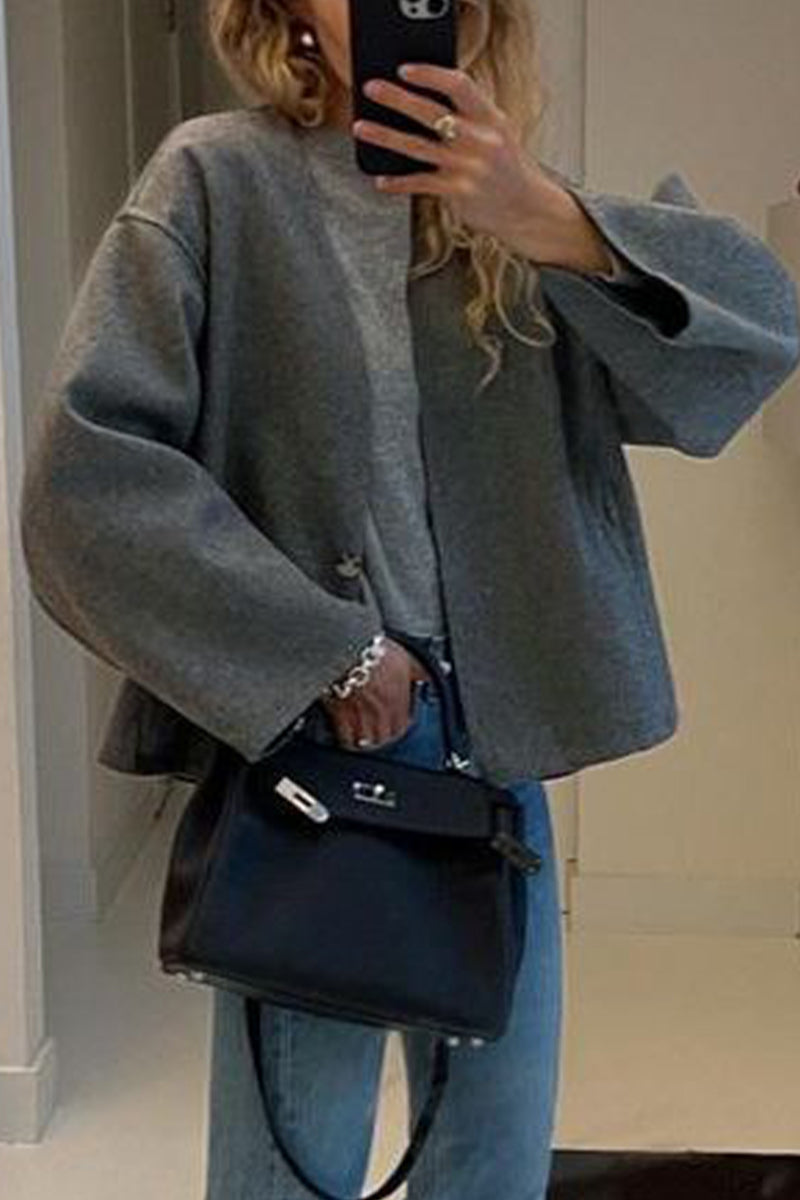 Vêtements d'extérieur décontractés, col en V, boutonnés, unis.