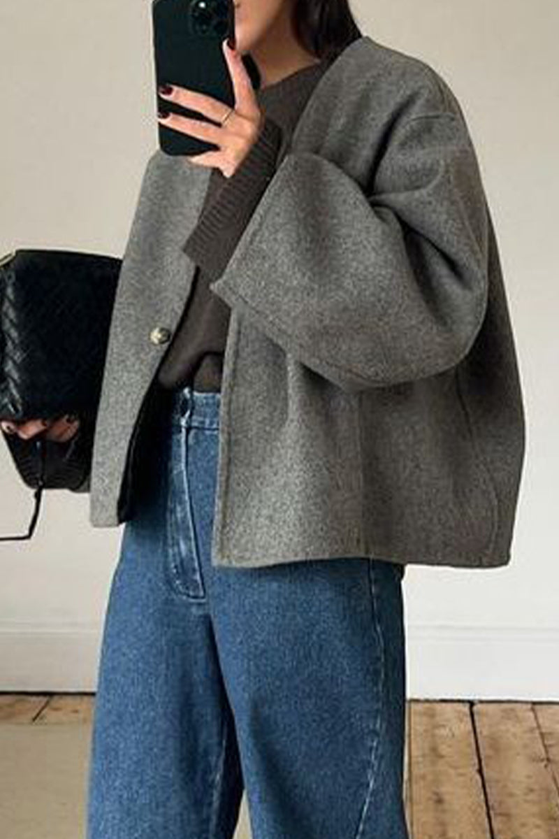 Vêtements d'extérieur décontractés, col en V, boutonnés, unis.