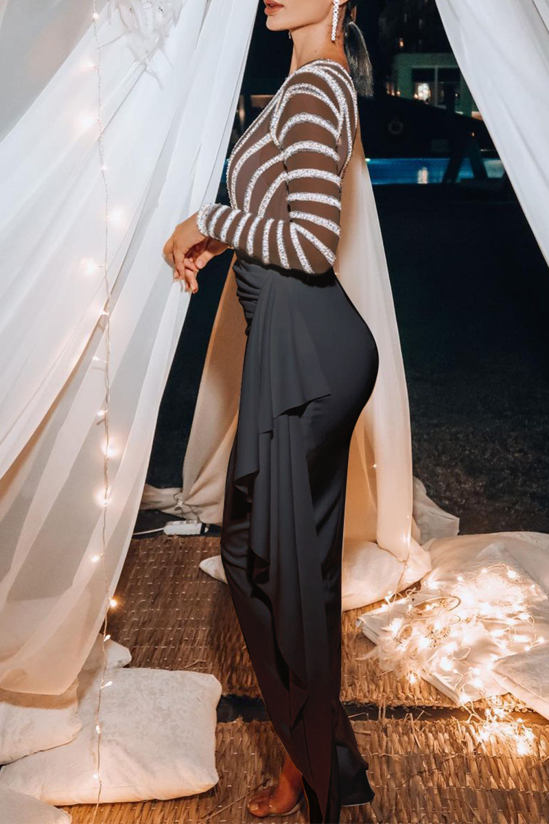 Robes de soirée élégantes, unies, transparentes, asymétriques, avec col en O.