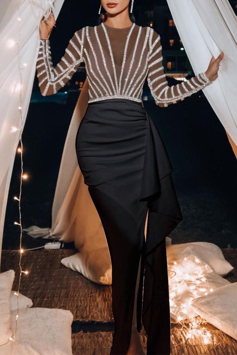 Robes de soirée élégantes, unies, transparentes, asymétriques, avec col en O.