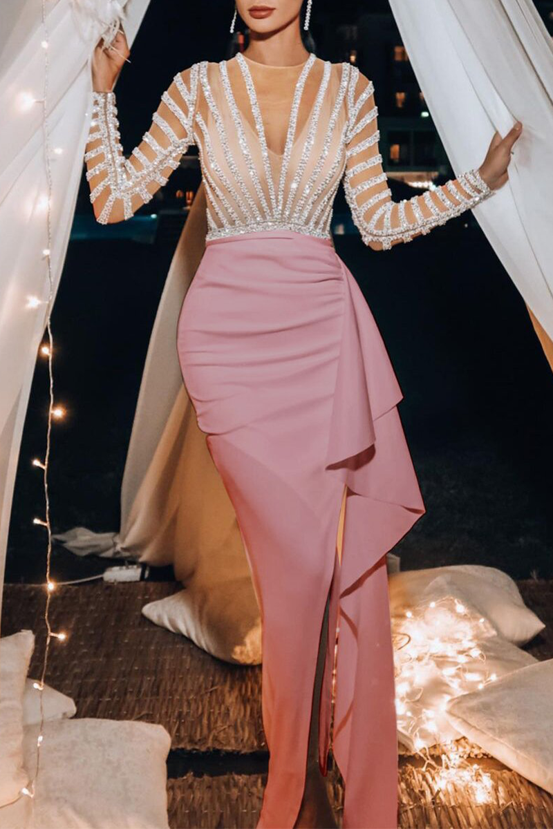 Robes de soirée élégantes, unies, transparentes, asymétriques, avec col en O.