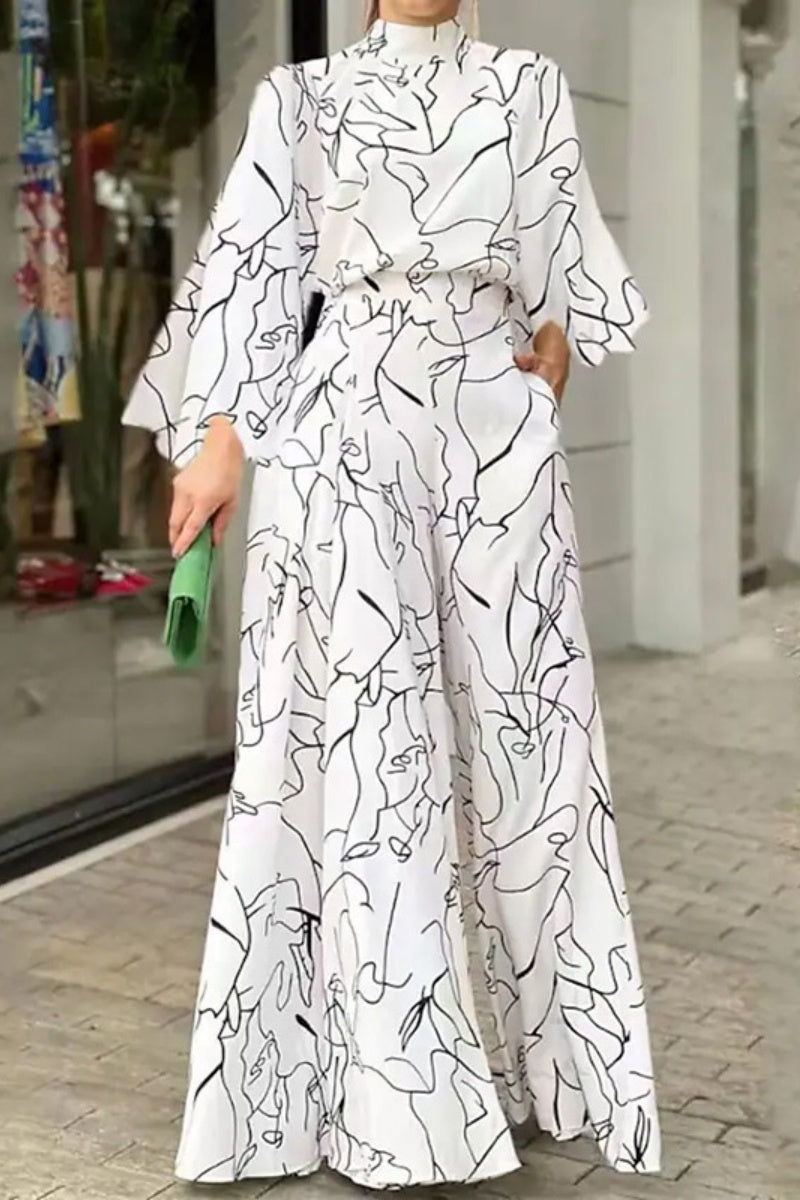 Combinaisons décontractées à imprimé, patchwork, demi-col montant, taille standard.