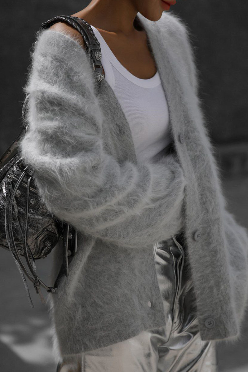 Vêtements d'extérieur élégants pour célébrités, col en V, boutons unis.