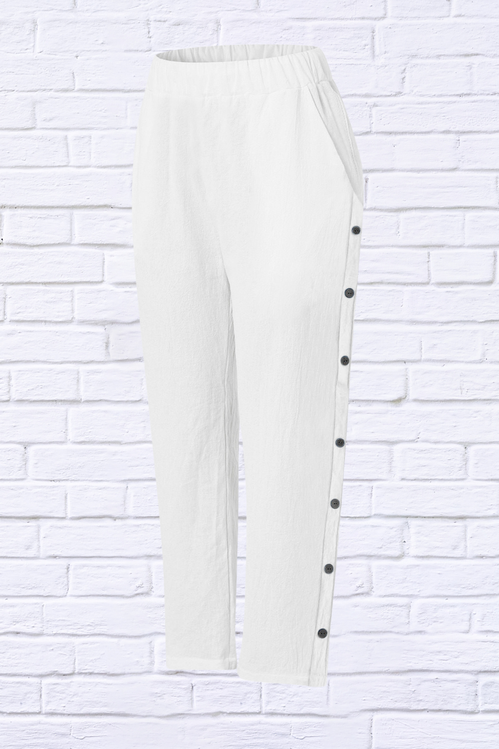 Full Size Side Decor Button Casual Wide Leg Pants Plus Size