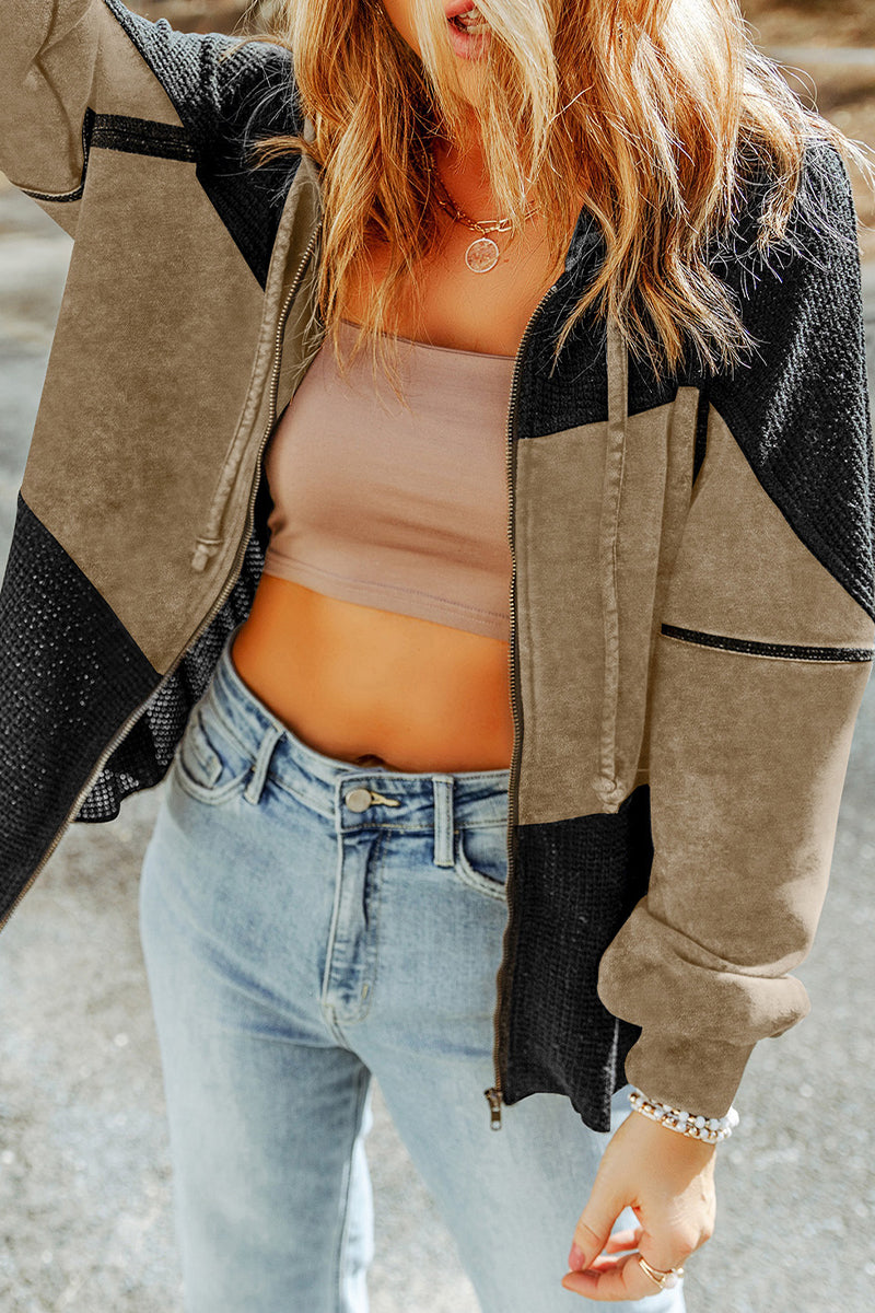 Vêtements d'extérieur décontractés, unis, à capuche et fermeture éclair, style vintage.