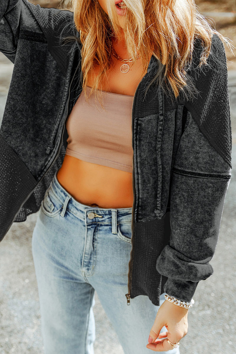 Vêtements d'extérieur décontractés, unis, à capuche et fermeture éclair, style vintage.