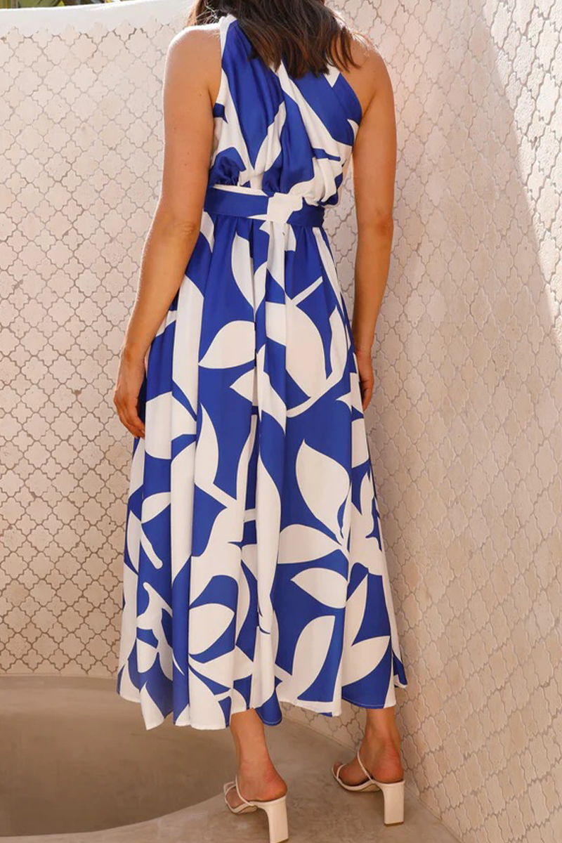 Robes sexy à fleurs, dos nu, col oblique et taille cintrée.