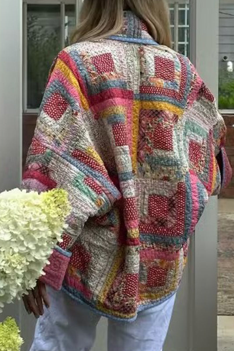 Vêtements d'extérieur décontractés à col châle, imprimés géométriques vintage.