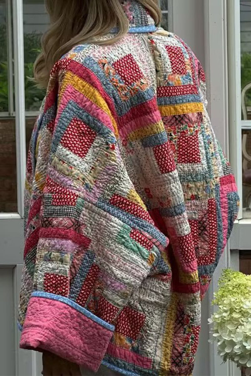 Vêtements d'extérieur décontractés à col châle, imprimés géométriques vintage.