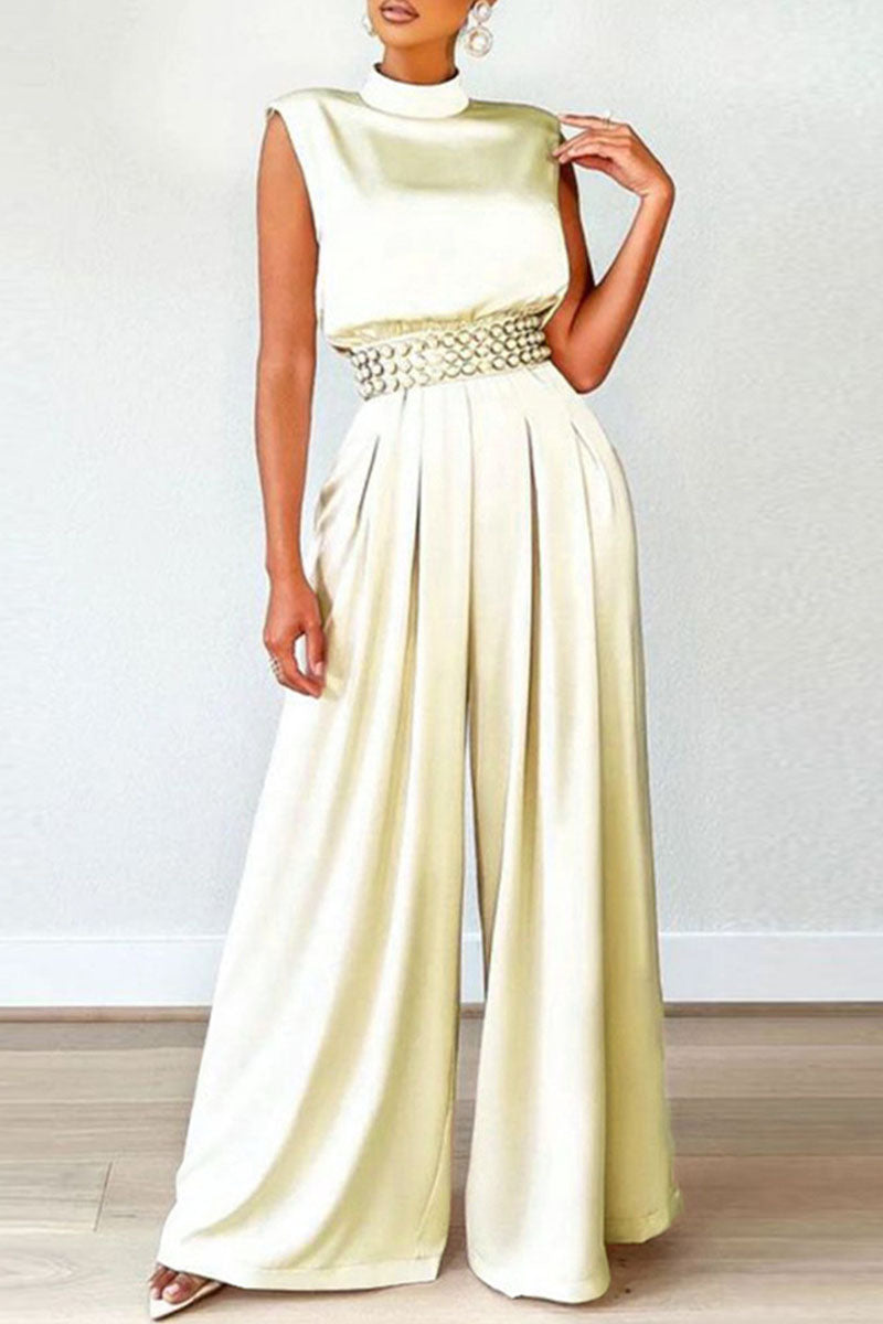 Combinaison ample casual à col montant demi-tour, patchwork uni (sans ceinture)