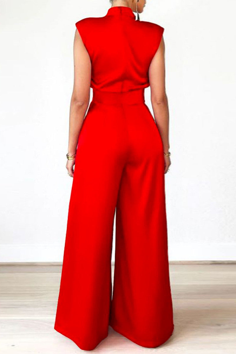 Combinaison ample casual à col montant demi-tour, patchwork uni (sans ceinture)