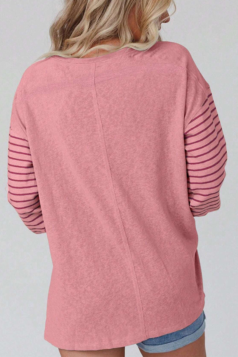 Casual Color Block Contrast O Neck Tops(5 Colors)