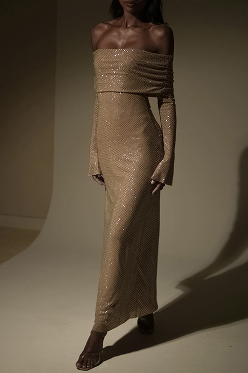 Robes-jupes longues sexy, décolletées, dos nu, épaules dénudées, à motif ajouré.