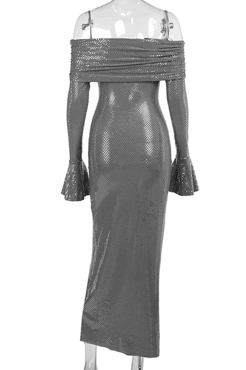 Robes-jupes longues sexy, décolletées, dos nu, épaules dénudées, à motif ajouré.