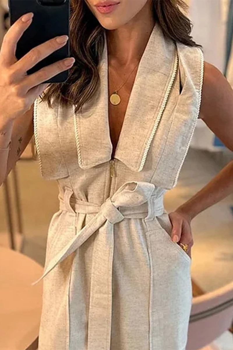 Combinaisons simples, style britannique décontracté, col montant, bandage, taille régulière.