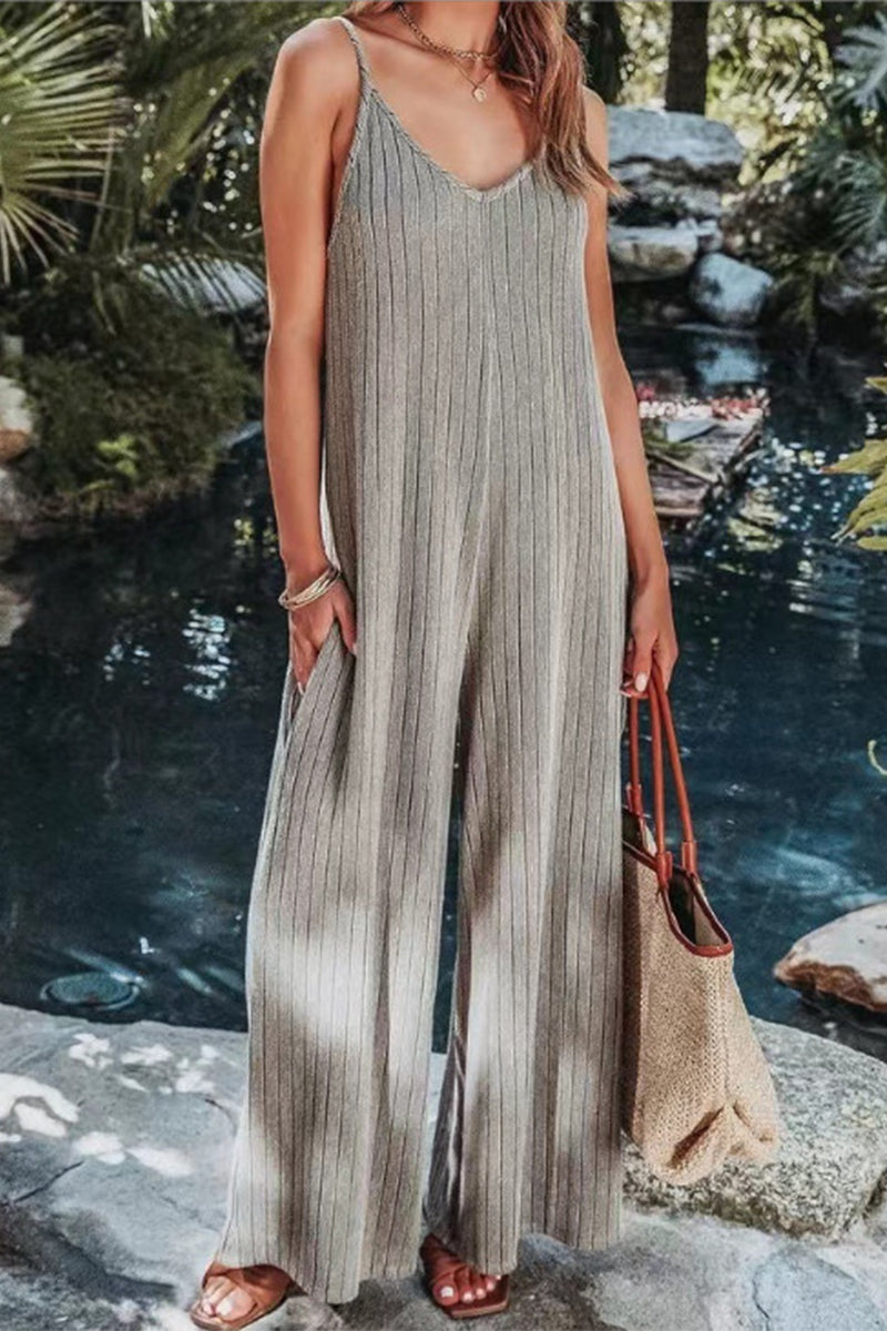 Combinaisons décontractées, simples, dos nu, col en V, amples.