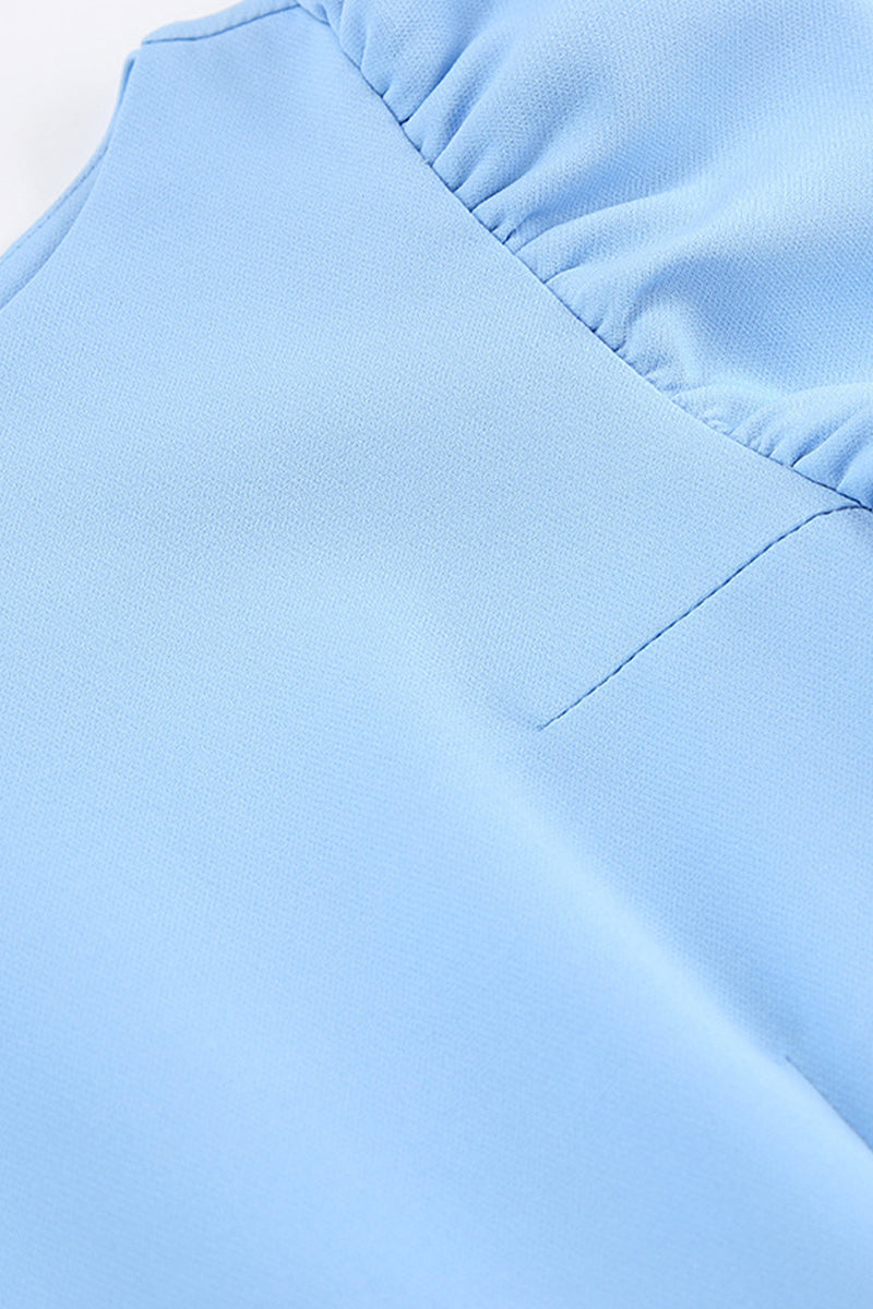 Jolies robes élégantes, unies, à volants, fendu, col rond, nouées à la taille.