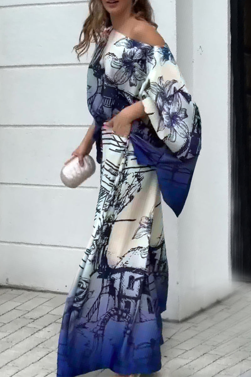 Ensemble deux pièces élégant et décontracté, imprimé, avec poches, col asymétrique et manches longues.