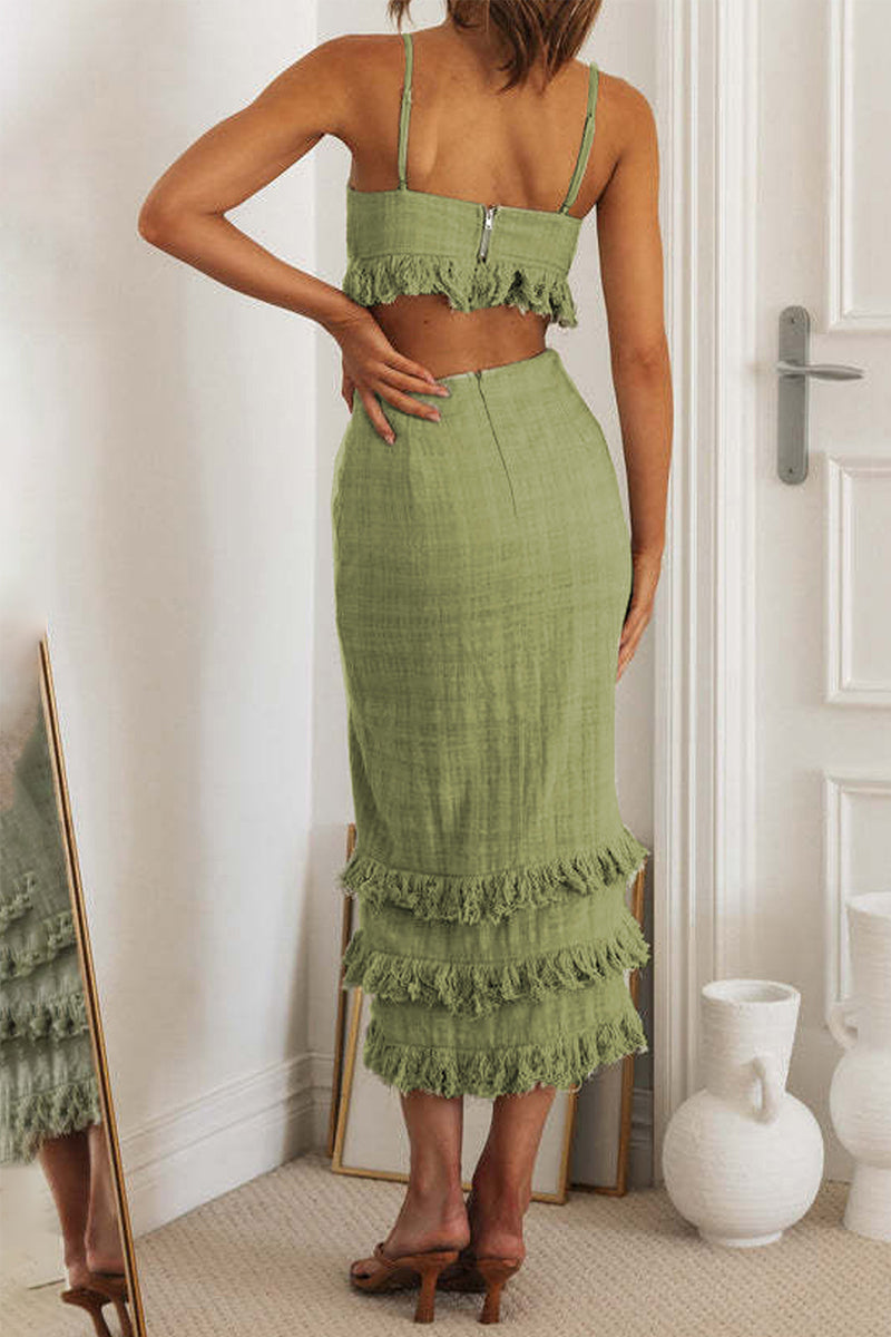 Robes-jupes bandage sexy, dos nu, fente, décolleté en V, couleur unie.