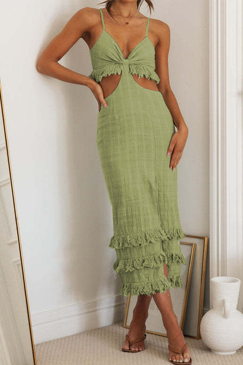 Robes-jupes bandage sexy, dos nu, fente, décolleté en V, couleur unie.