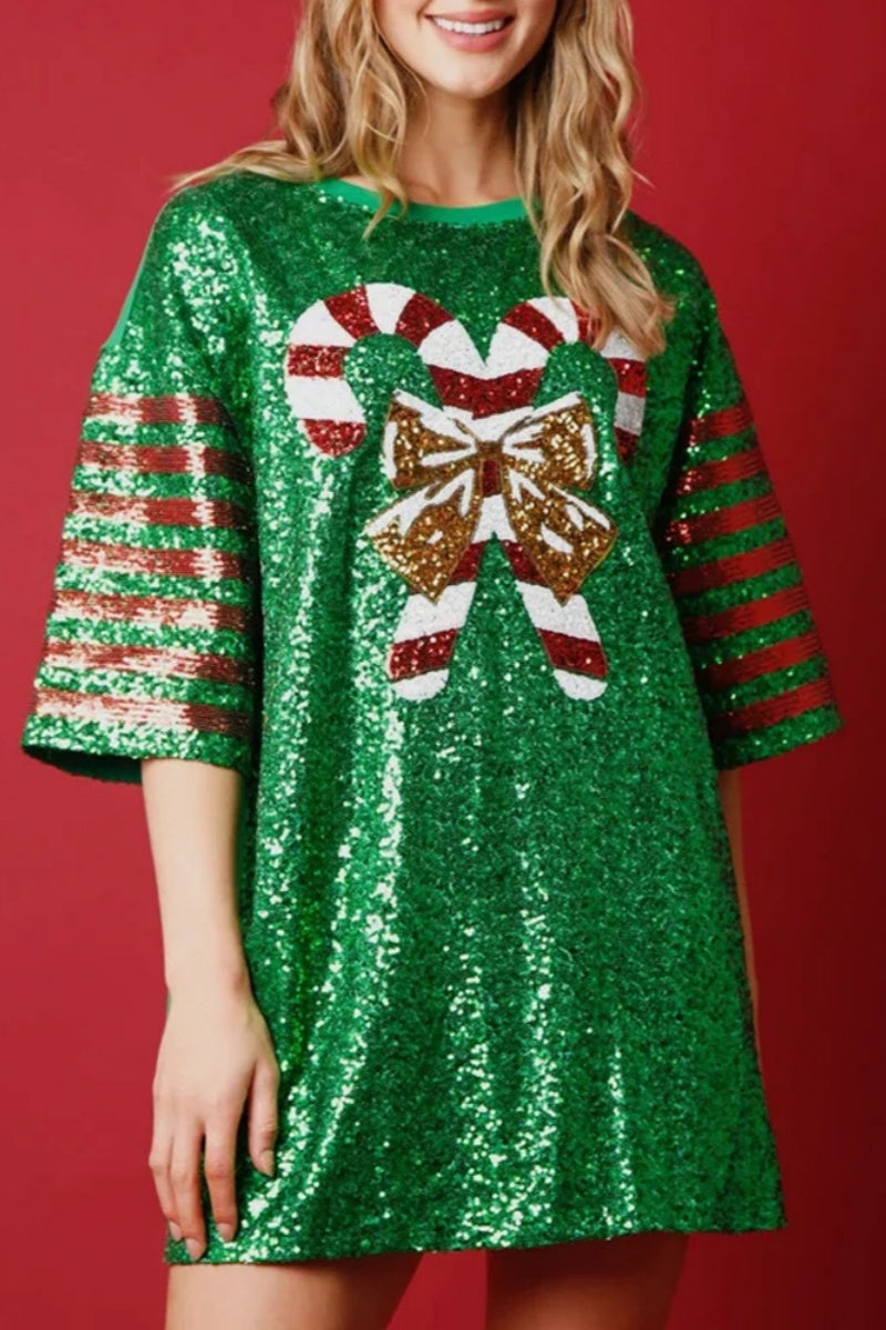 Casual Patchwork Sequins O Neck Dresses