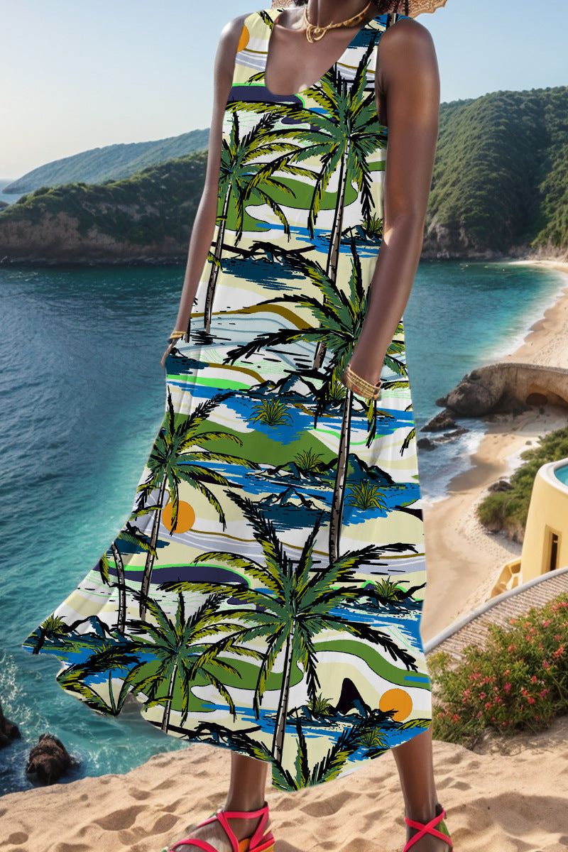 Robe gilet décontractée à col en U, imprimé simple (6 couleurs)