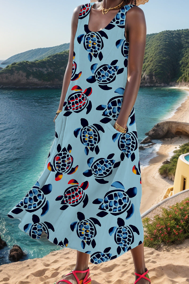 Robe gilet décontractée à col en U, imprimé simple (6 couleurs)