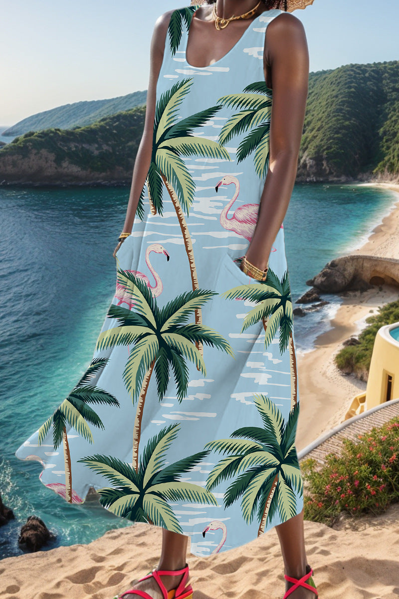 Robe gilet décontractée à col en U, imprimé simple (6 couleurs)