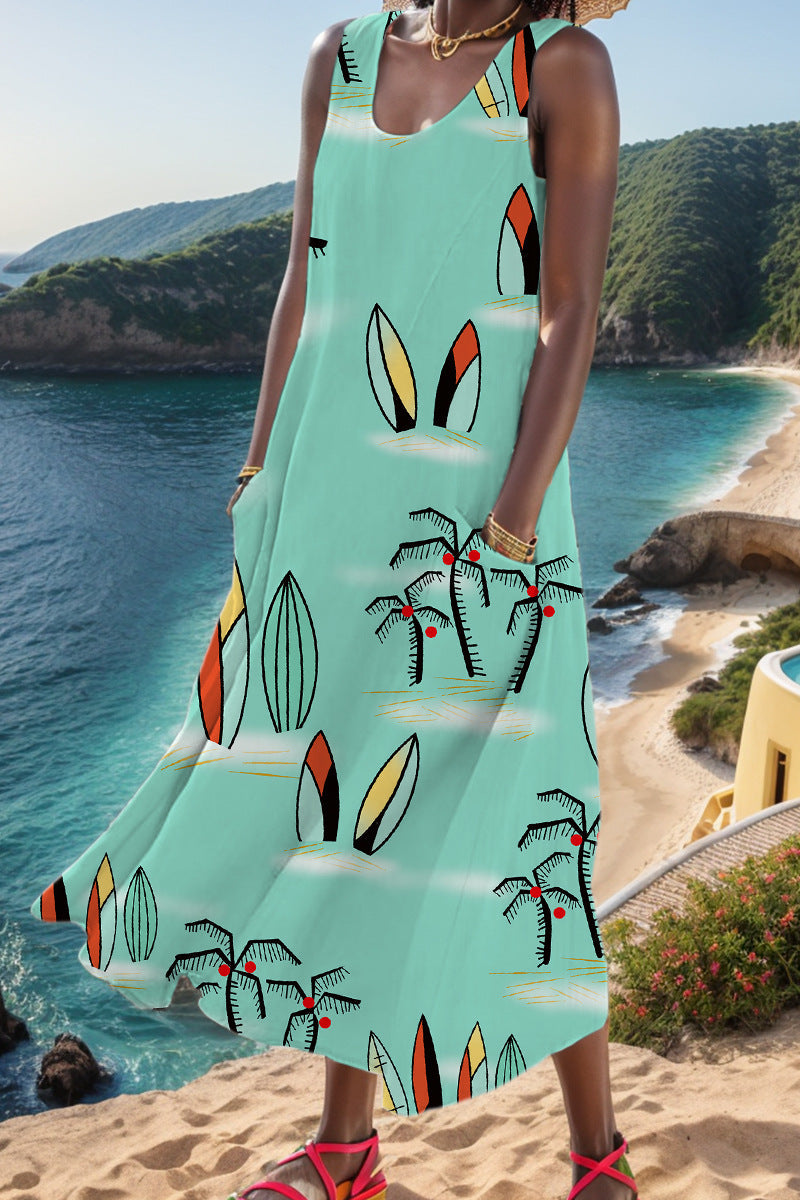 Robe gilet décontractée à col en U, imprimé simple (6 couleurs)