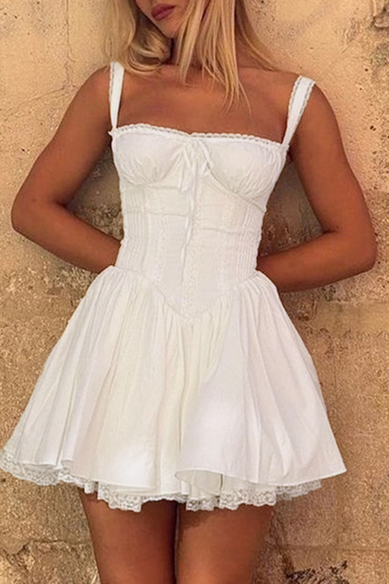 Robes-jupes en dentelle uni, décolleté en U, style bohème, élégantes et mignonnes.