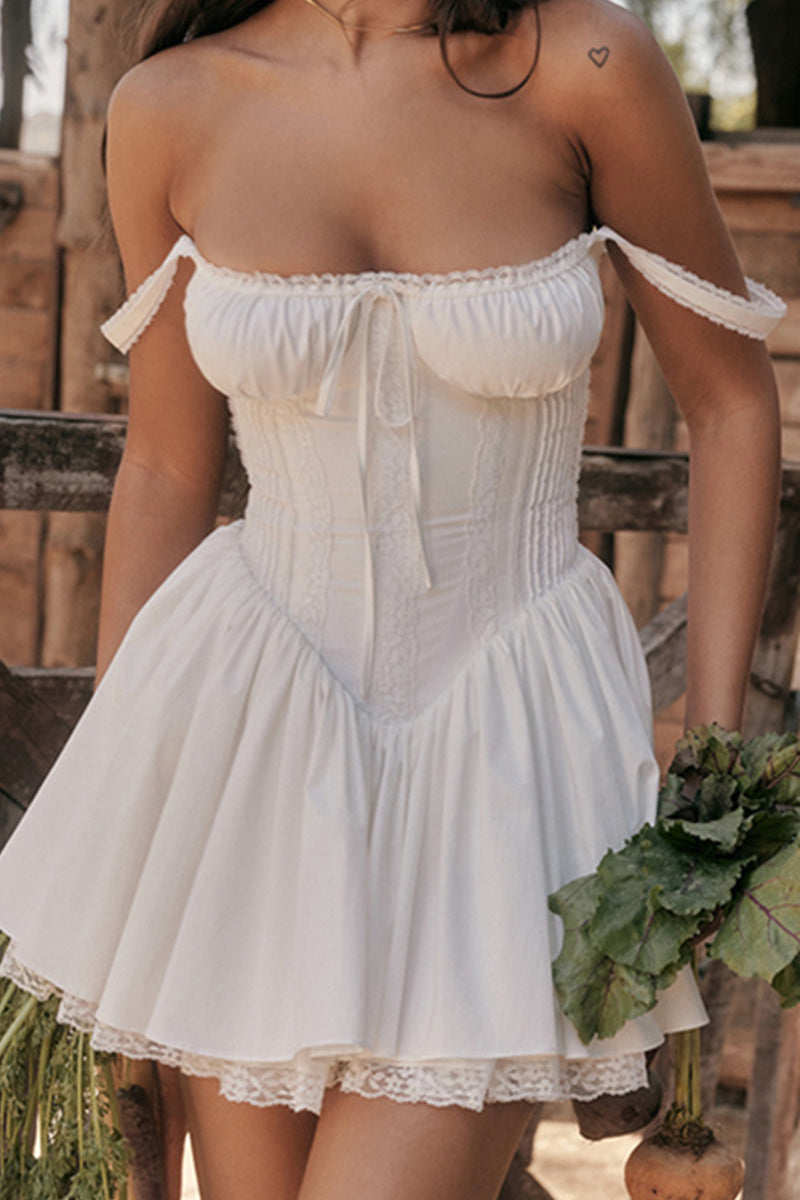 Robes-jupes en dentelle uni, décolleté en U, style bohème, élégantes et mignonnes.