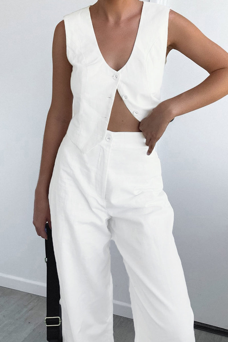 Ensemble deux pièces décontracté, style britannique, col en V, sans manches, avec boucle.