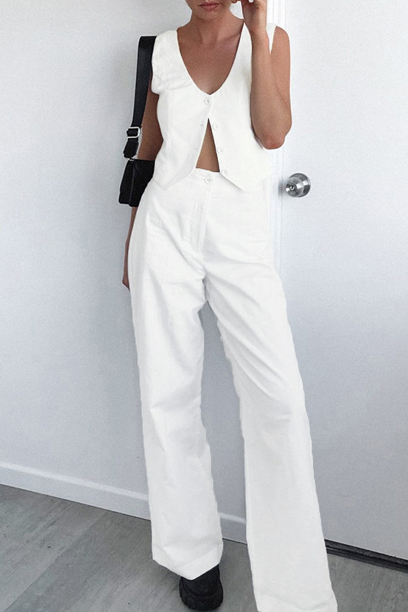 Ensemble deux pièces décontracté, style britannique, col en V, sans manches, avec boucle.