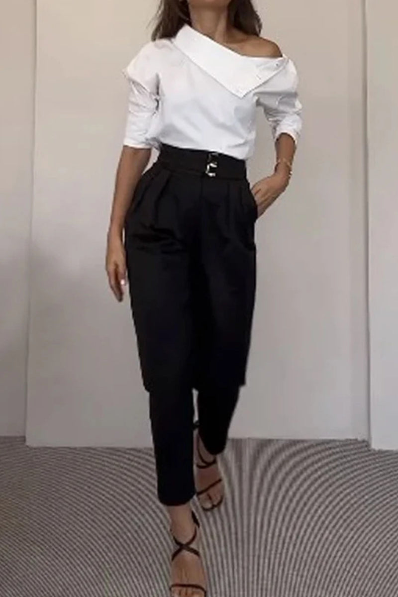 Ensemble deux pièces décontracté style britannique, col montant, manches longues, poches et boutons.