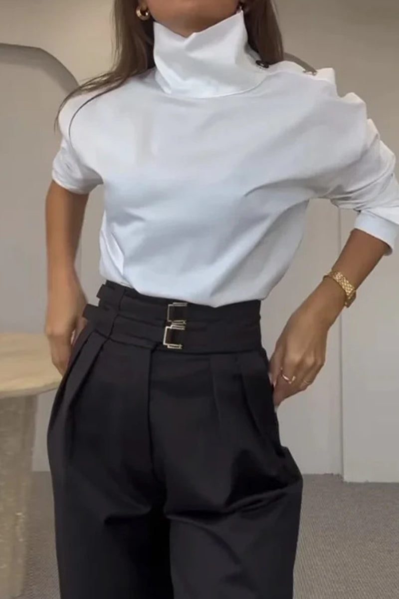 Ensemble deux pièces décontracté style britannique, col montant, manches longues, poches et boutons.