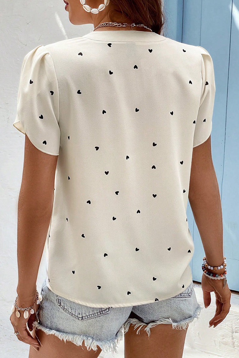 Hauts décontractés à col en V, imprimés et patchwork, motif "Love"