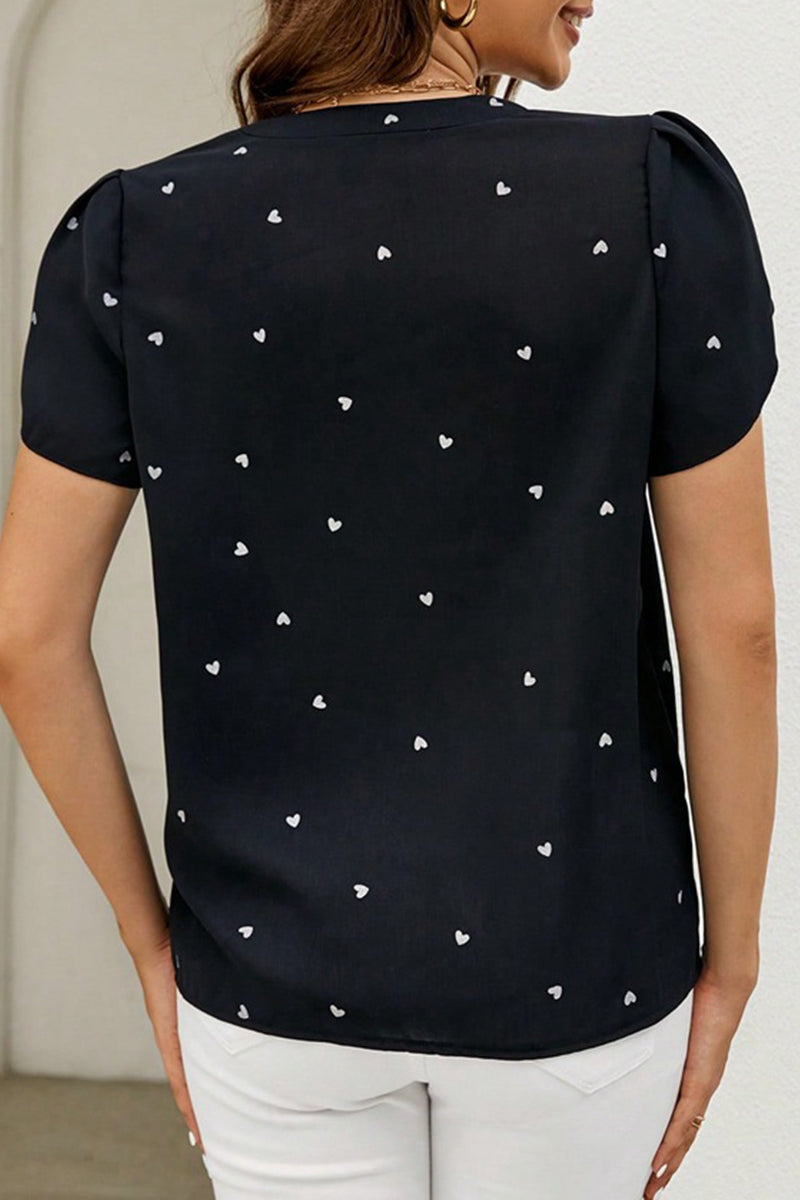 Hauts décontractés à col en V, imprimés et patchwork, motif "Love"