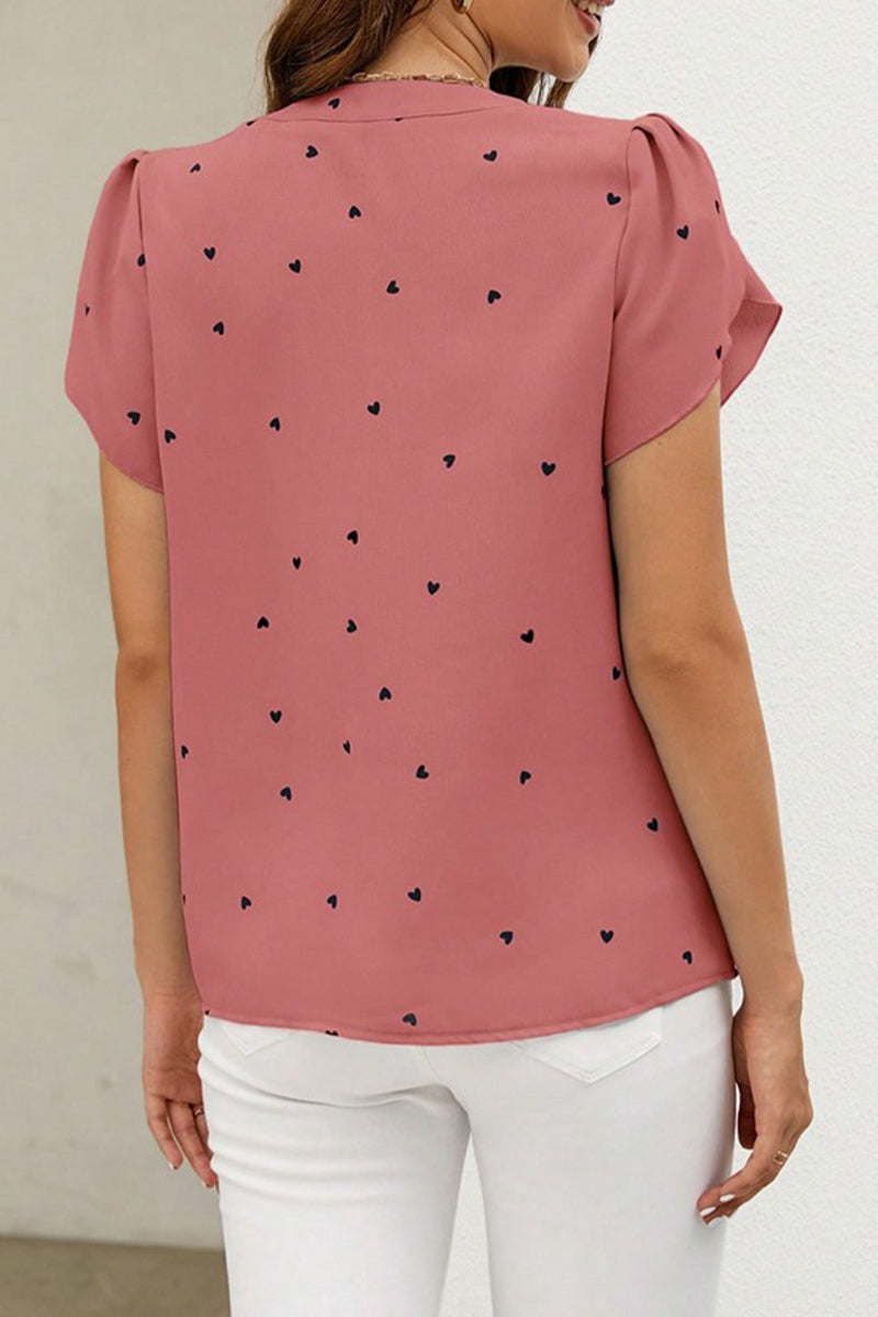 Hauts décontractés à col en V, imprimés et patchwork, motif "Love"